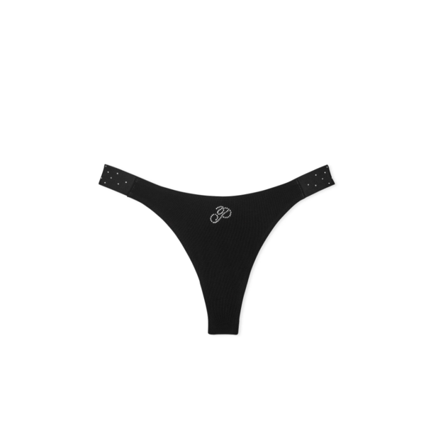 Victoria's Secret "Thong Pure Black Diamante Waistband" kelnaitės